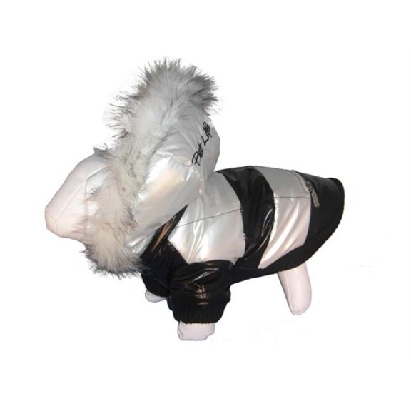 Blk & Wht - Striped Fashion Parka with Rem Hood -XS