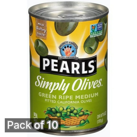 Black Pearl Green Ripe Medium Pitted Olives, 6 oz (Pack of 10)
