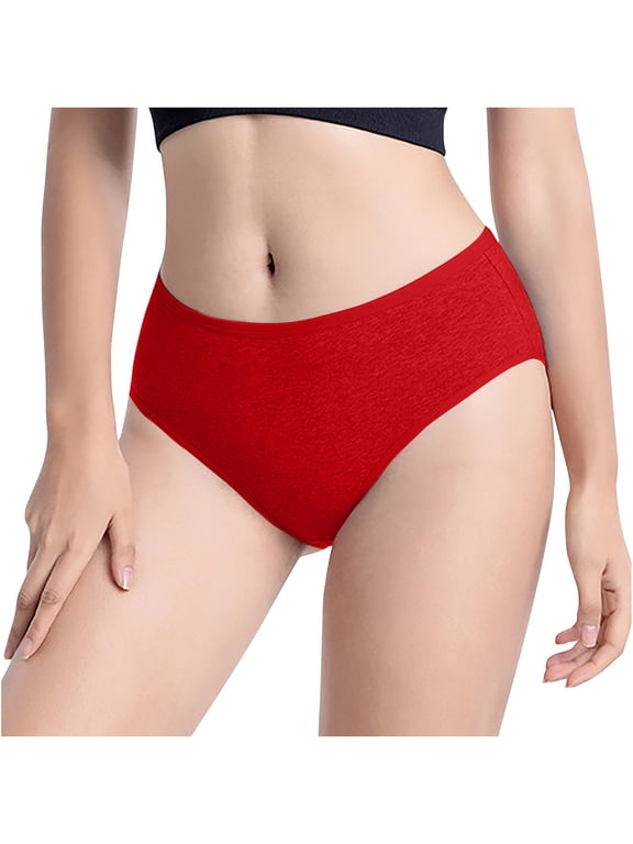 100% Cotton Underwear Panties for Women Hipster Panties Briefs Briefs Red Ventilated Classic Fit Pull-On Embossed Period Panties,XXL