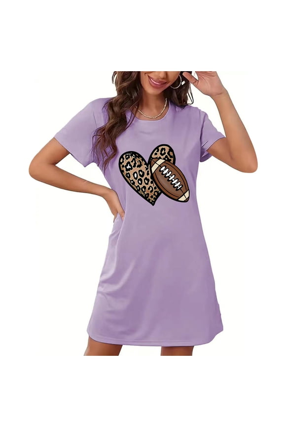 100% Cotton Women Nightgown Sleepshirts Chemise Nightgowns Sleep Shirt Crew Neck Purple Above-the-Knee Short Sleeve Ladies Nightgowns,L