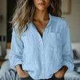 thumbnail image 1 of Blmnix 2 Pockets Fitted Button Up Shirts Lightweight Blue Ladies Blouses Long Sleeve V-Neck Tops, 1 of 6