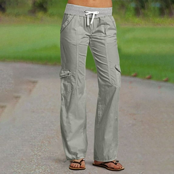 Blmnix 2024 Pants for Woman Gray Parachute High Waist Full Straight Leg Wide-Leg Cargo Pants for Lady Comfy