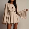 thumbnail image 1 of Blmnix A Line Dresses Women Dress Petite Peplum Short Dress Dresses Long Sleeve Yellow Mini Crew Neck Adjustable Waist Womens Dresses Summer M, 1 of 9