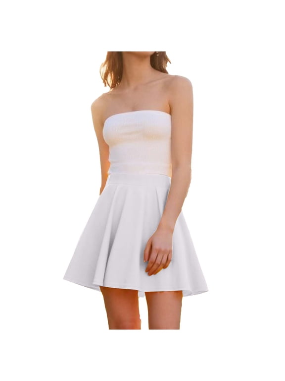 A Line Skirt Womens Skirt Flare Athletic Skirt Petticoat White Mini Skirt Petticoat Skirt for Women Under Dress,L