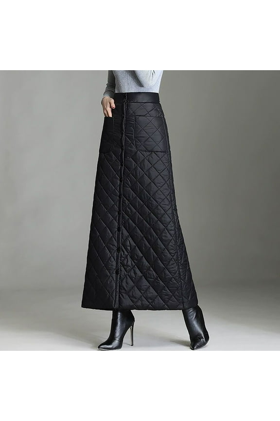 A-line Womens Skirts Winter Skirts with Pockets Skirt Long Wind Resistant Black Sparkle Skirt for Women,M