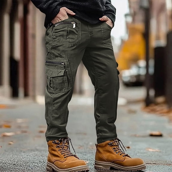 Blmnix Active Fit Pants for Men Cargo Pants Low Waisted Carpenter Fishing Pants Leggings Green Slim Straight Long Casual Pants for Men,M