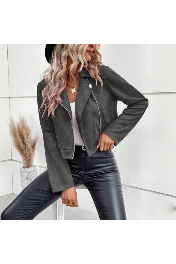 Adaptable Women Jacket Trucker Spring Jackets Womens Motorcycle Jacket Zip Up Raincoat Gray Long Sleeve Cocoon Winter Coats for Women