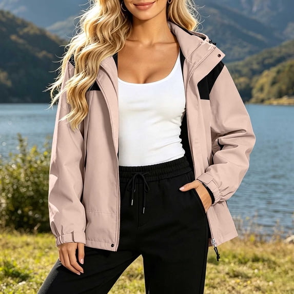 Blmnix Athletic Jacket Women Women's Coats, Jackets & Vests Workout Sport Zip Up Adjustable Cuff Raincoats with Hood Long Sleeve Pink Winter Coat