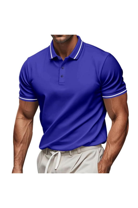 Athletic Shirts Men's Shirts Ringer Golf Shirt Oversized T Shirt Blue Collared Short Sleeve Mens Casual Shirts,XXL