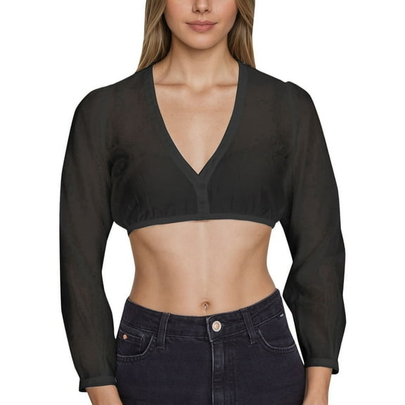 Blmnix Athletic Tops Crop Sheer Women's Business Casual Blouses V-Neck Long Sleeve Tees