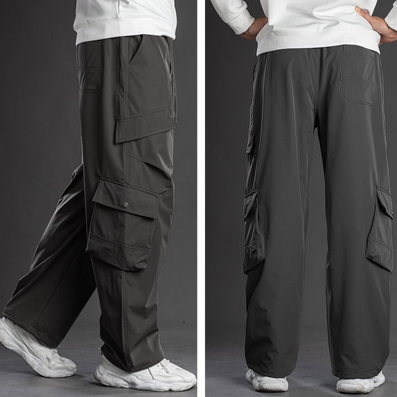 Blmnix Baggy Hiking Pants Men Pants Active Fit Cargo Work Pants Low Rise Carpenter Bottoms Long Straight-Leg Gray Mens Casual Pants,L