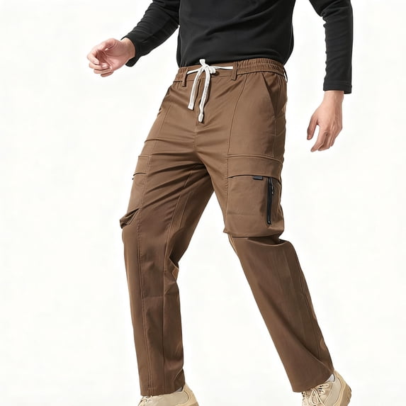 Blmnix Baggy Men Pants Cargo Pants Low Rise Hiking Pants Carpenter Leggings Full Straight-Leg Brown Mens Summer Pants,XXL