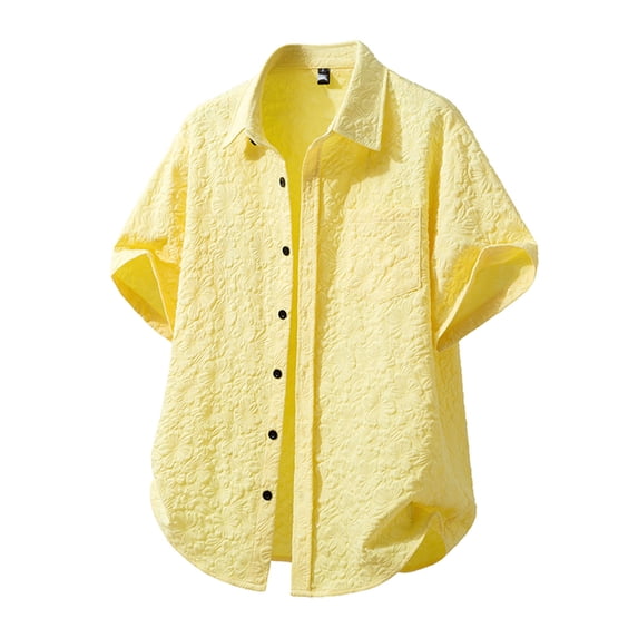 Blmnix Baggy Mens T Shirts Beach Shirts Guide Hawaiian Shirt T-Shirt Button UP Collared Yellow Short Sleeve Casual Shirts for Men,M