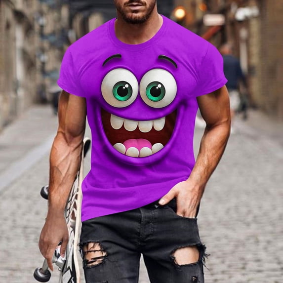 Blmnix Baggy Mens T-Shirts Funny Tshirts Big And Tall Shirts Muscle Top Purple Crew Neck Short Sleeve Graphic Tees Mens Shirts Casual,L