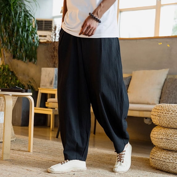 Blmnix Baggy Pants Pants Men Palazzo Relaxed Fit Comfy Pants Bottoms Cropped Taper Black Low Rise Men's Casual Pants,XXL