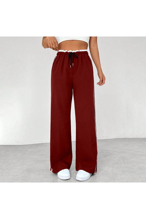 Baggy Sweatpants Womens Pants Petite Pants Pleated Trousers Full High Flare-Leg Red Wide Leg Scrub Pants for Women,L