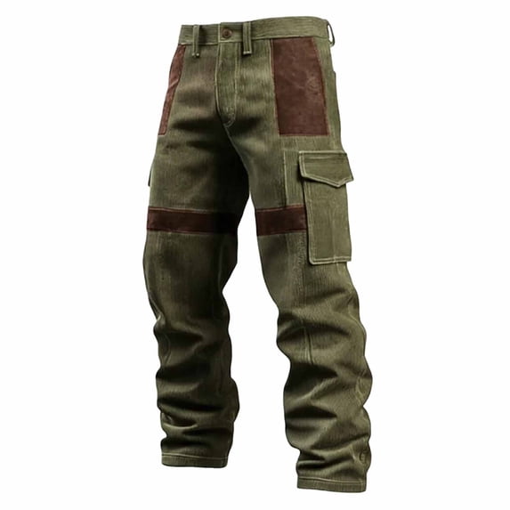 Blmnix Baggy Trousers for Men Carpenter Pants Low Rise Corduroy Pants Cargo Leggings Green Long Straight-Leg Summer Pants for Men,S