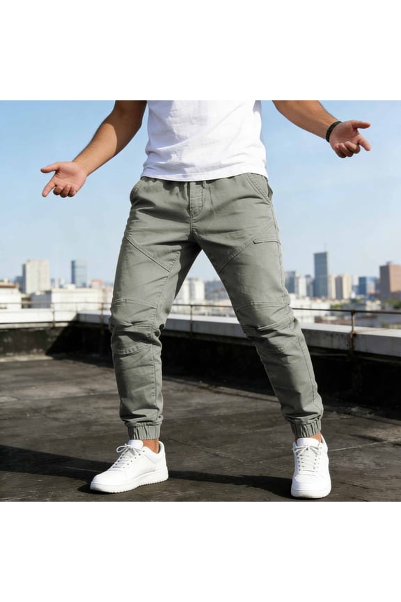 Baggy Trousers for Men Comfy Pants Cargo Pants Low Rise Joggers Jean Taper Cropped Green Casual Pants for Men,L