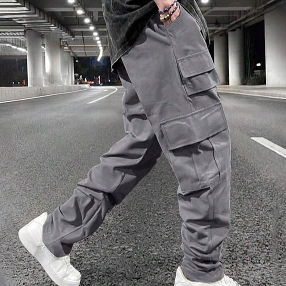 Blmnix Baggy Trousers for Men Hiking Pants Cargo Carpenter Pants Jeans Long Straight-Leg Low Rise Gray Mens Summer Pants,S
