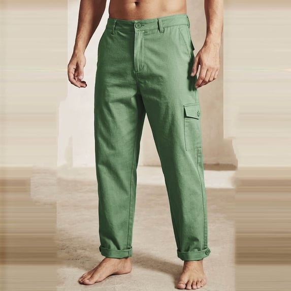 Blmnix Baggy Trousers for Men Travel Pants Carpenter Pants Low Waisted Cargo Jeans Slim-Leg Cropped Green Mens Pants Casual,XXL