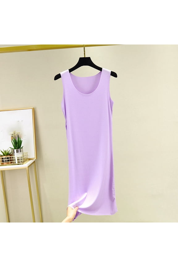 Bamboo Nightgown Women Nightgown Sleep Tanks Lightweight Nightgowns Nightshirt Sleeveless Purple Below-the-Knee Crew Neck Womens Summer Nightgowns