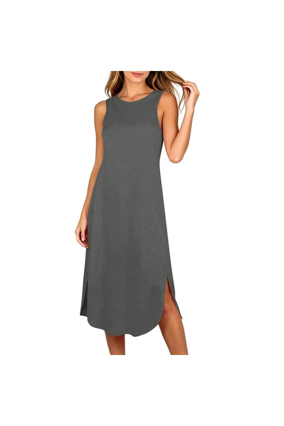 Bamboo Nightgowns Nightgown for Women Sleep Tanks Long Nightgowns Nightgown Sleeveless Crew Neck Gray Below-the-Knee Moo Moo Nightgown