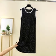 Blmnix Bamboo Nightgowns Womens Nightgowns & Sleepshirts Sleepshirts Cute Nightgowns Sleep Shirts Crew Neck Sleeveless Black Sleep Dress for Women,L