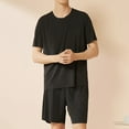 thumbnail image 1 of Blmnix Bamboo Pajamas Pajamas for Men Sleepwear Sets Summer Pjs Short Pajama Cropped Black Short Sleeve Crew Neck Men's Pajama Bottoms,XL, 1 of 5