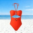 thumbnail image 1 of Blmnix Bathing Suit for Women One Piece Swimsuit Sexy Swimsuits Tummy Control Bathing Suit Orange Halter Swimsuit with Skirt,S, 1 of 9