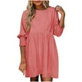 thumbnail image 1 of Blmnix Beach Ladies Dresses Fit & Flare Petite Summer Dresses Short Dress Dresses Mini Crew Neck Pink 3/4 Sleeve Adaptable Womens Summer Dresses M, 1 of 5