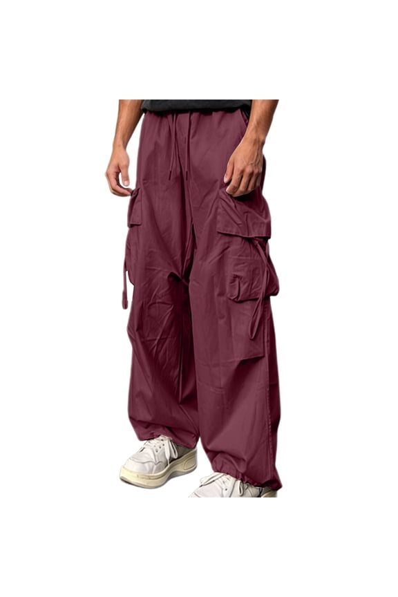Beach Pants Pants for Men Travel Pants Cargo Low Rise Baggy Pants Red Wide-Leg Long Mens Pants Casual,M