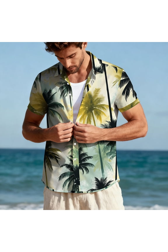 Beach Shirts Tshirt for Men Guide Hawaiian Shirt T shirts Beige Collared Short Sleeve Polo T Shirts for Men,XL