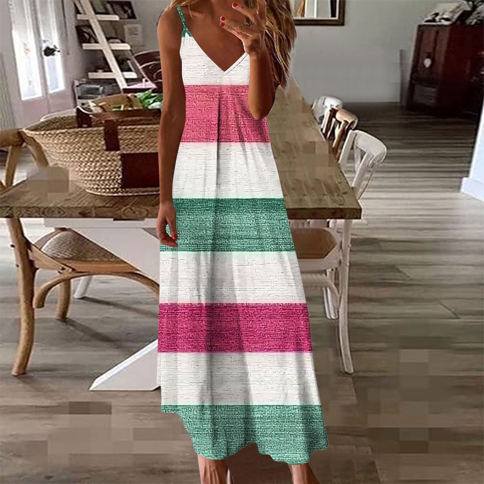 Blmnix Beach Summer Dresses for Women Striped Slip Dress Petticoat Pink ...