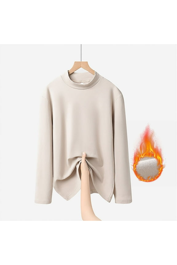 Beige Going Out Tops Warm Casual Work Relaxed Fitted T Shirts for Women Long Sleeve Cotton Mock Neck Shirts