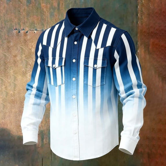 Blmnix Big And Tall Men's T-Shirts Western Shirts Guide Tshirt Long Sleeve Collared Blue Sun Shirts for Men,L