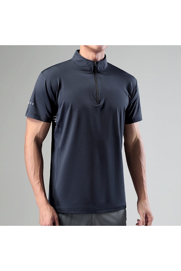 Big And Tall Mens T-Shirts Pullover Workout Shirts Shirts Short Sleeve Blue Zip Mock Neck Mens Shirts Big And Tall,XL