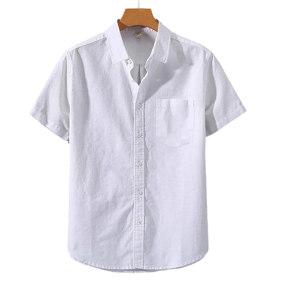 Blmnix Big And Tall Shirts Men T Shirts Guide Oversized Linen Tops Undershirt White Button UP Short Sleeve Collared Mens Work Shirts,XXXL