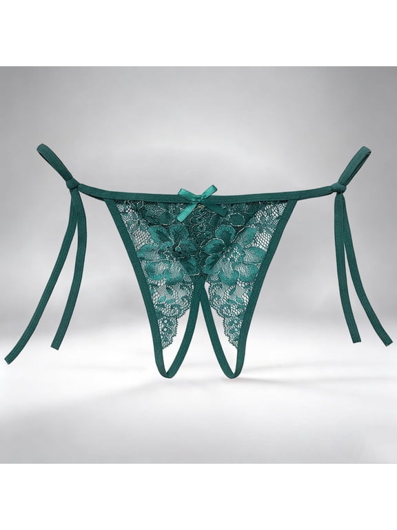 Bikini Panties Women Crotchless Panties G String Thongs Underwear Tie-Side Regular String Green Lace Breathable Underwear for Women,Free Size