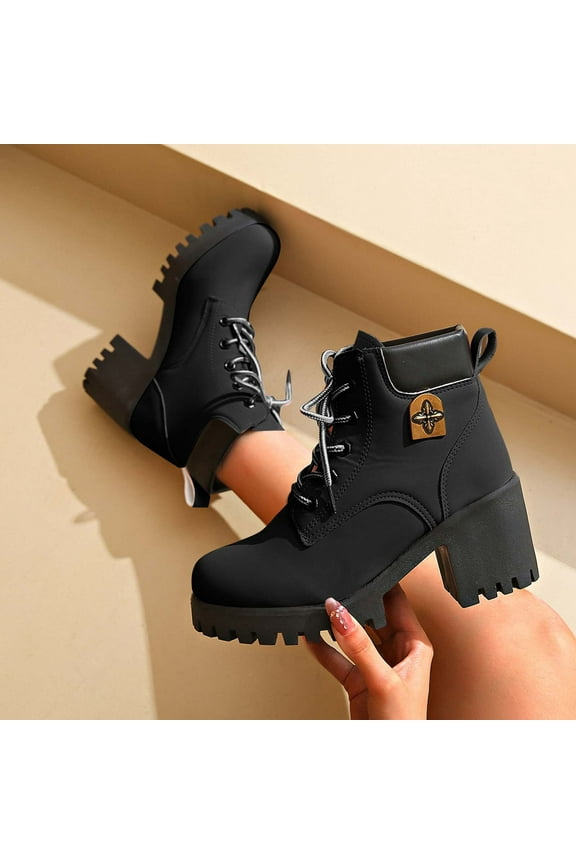 Black Ankle Boot Fashion Booties Block Heel Womens Fall Boots