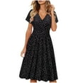 thumbnail image 1 of Blmnix Black Formal Plus Size Dresses A-Line Fashion Polka Dot Mid-Length Flowy Short Sleeve V-Neck Dresses, 1 of 2