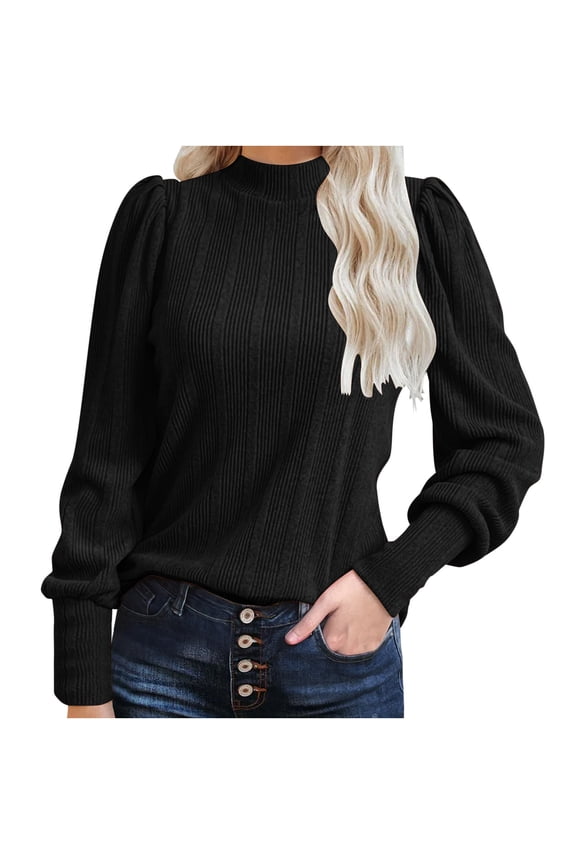 Black Plus Size T Shirts for Women Fashion Relaxed Plain Cute Shirts for Women High Neck Long Sleeve Tees