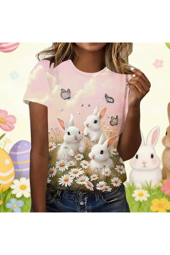 Blouse Tops for Women Cute Summer Easter Plus Size T-Shirts Pink Short Sleeve Crew Neck Womens Summer Tops Under $5,XXXXXL
