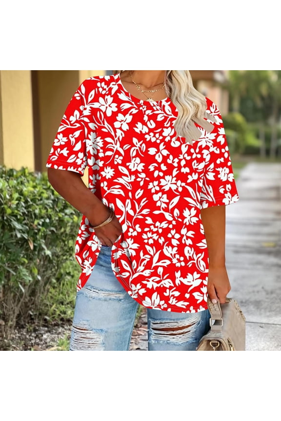 Blouses for Women Raglan Summer Shirts Plus Size Tops Shirt Elbow-Length Crew Neck Red Womens Oversized Tee Shirts,XXXXL