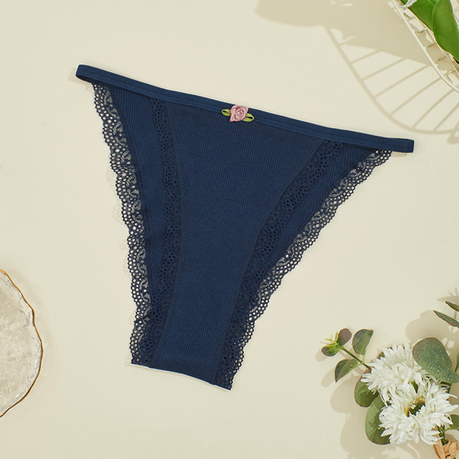 Blmnix Blue Cute Panties for Women Compression Cotton Lace Hipster