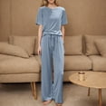 thumbnail image 1 of Blmnix Blue Pajama Loungewear Set Short Sleeve Sleep Pants for Women Winter Clothing, 1 of 5