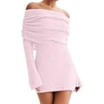 thumbnail image 1 of Blmnix Bodycon Women's Dresses Off the Shoulder Sexy Dresses Under Dresses Pink Boat Neck Mini Long Sleeve Antimicrobial Protection Womens Casual Dress,M, 1 of 5