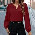 thumbnail image 1 of Blmnix Boho Blouses for Women Long Sleeve Satin Wine V-Neck Tops Clothing, 1 of 7
