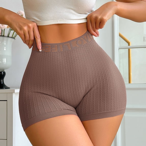 Blmnix Boxer Briefs Women Panties High Waisted Seamless Tummy Control Boxer Shorts Embossed Brown Womens Underwear Packs