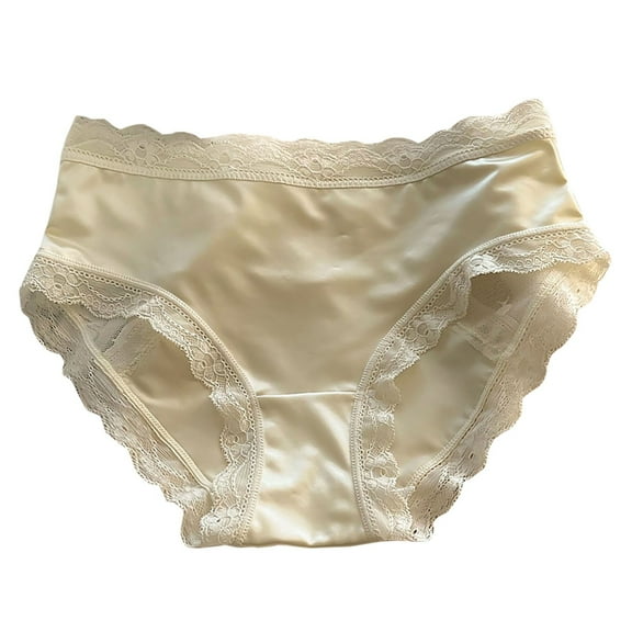 Blmnix Breathable Womens Panties Beige Bikini Satin Lace Silk Womens Panties Comfort 1PC, M-XL