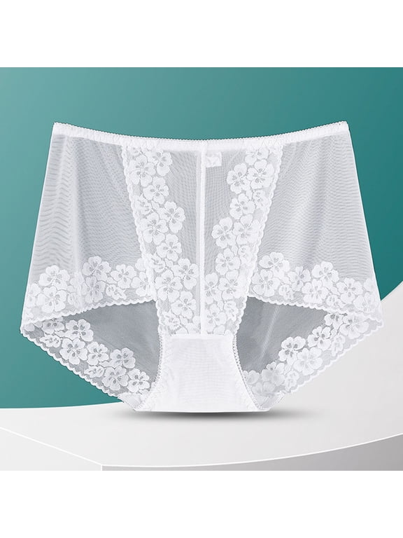 Briefs Panties for Women Sexy Panties High Waisted Panty White Pull-On Ventilated Skinny Lace Period Underwear,XXL